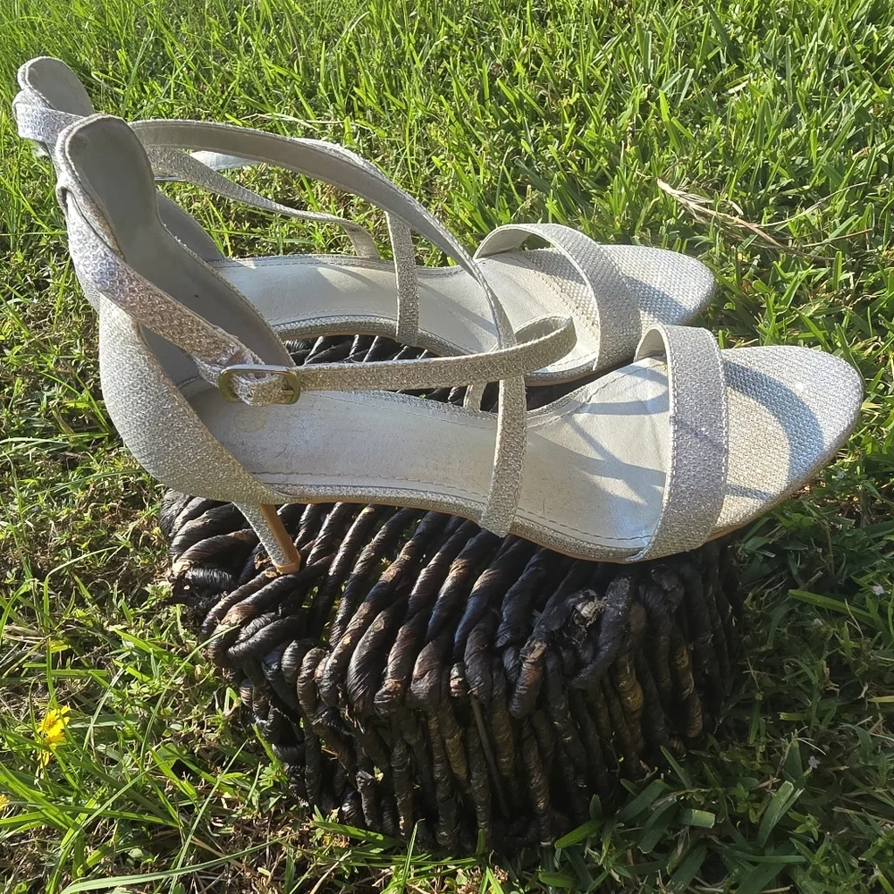 Silver Glitter Strappy Women's Sandals